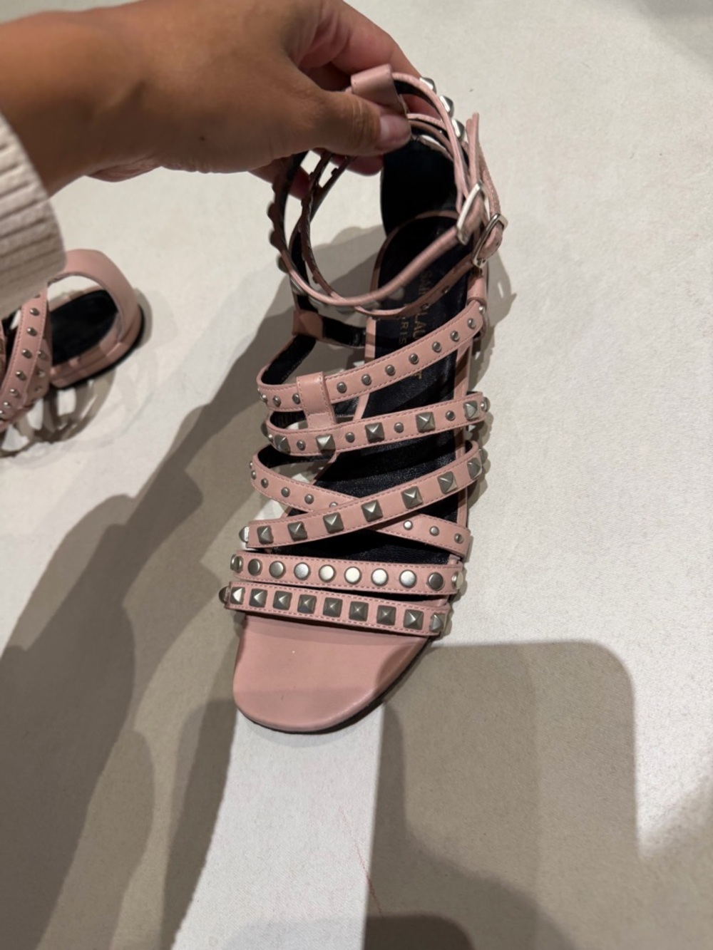 YSL 36 1/2 Studded Strappy Sandals in Blush Pink - Women's Fashion Sandal - Picture 6 of 15